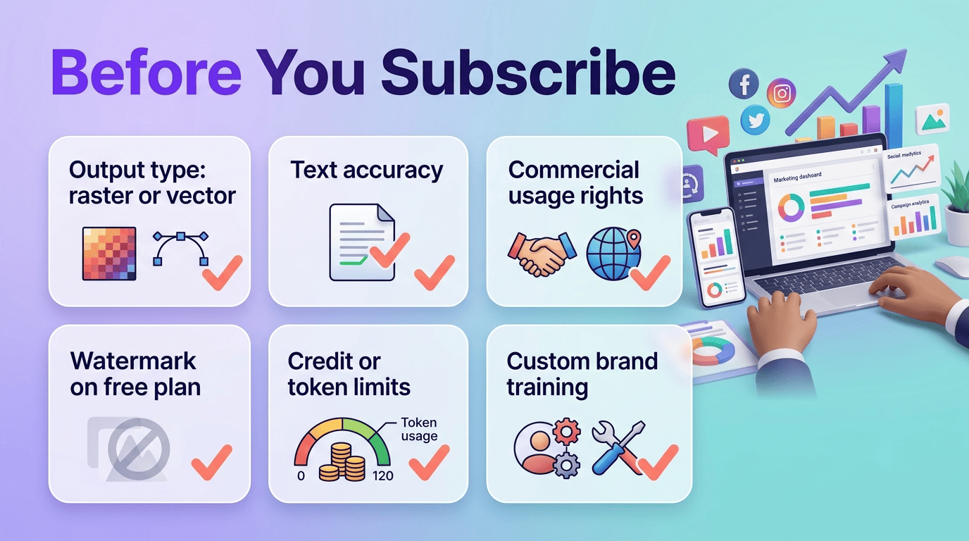 Six-point checklist to review before subscribing to an AI graphic design tool