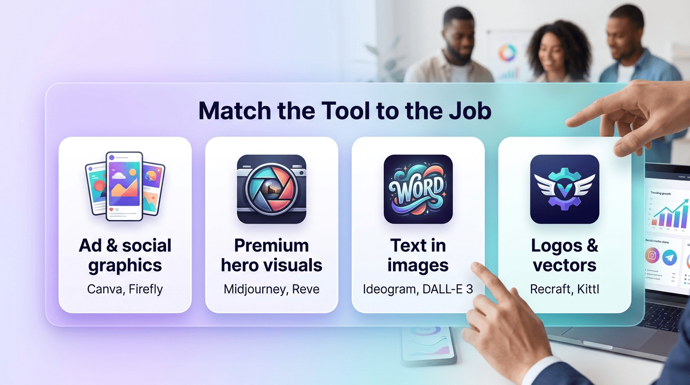 Matrix matching marketing jobs to the right AI design tool