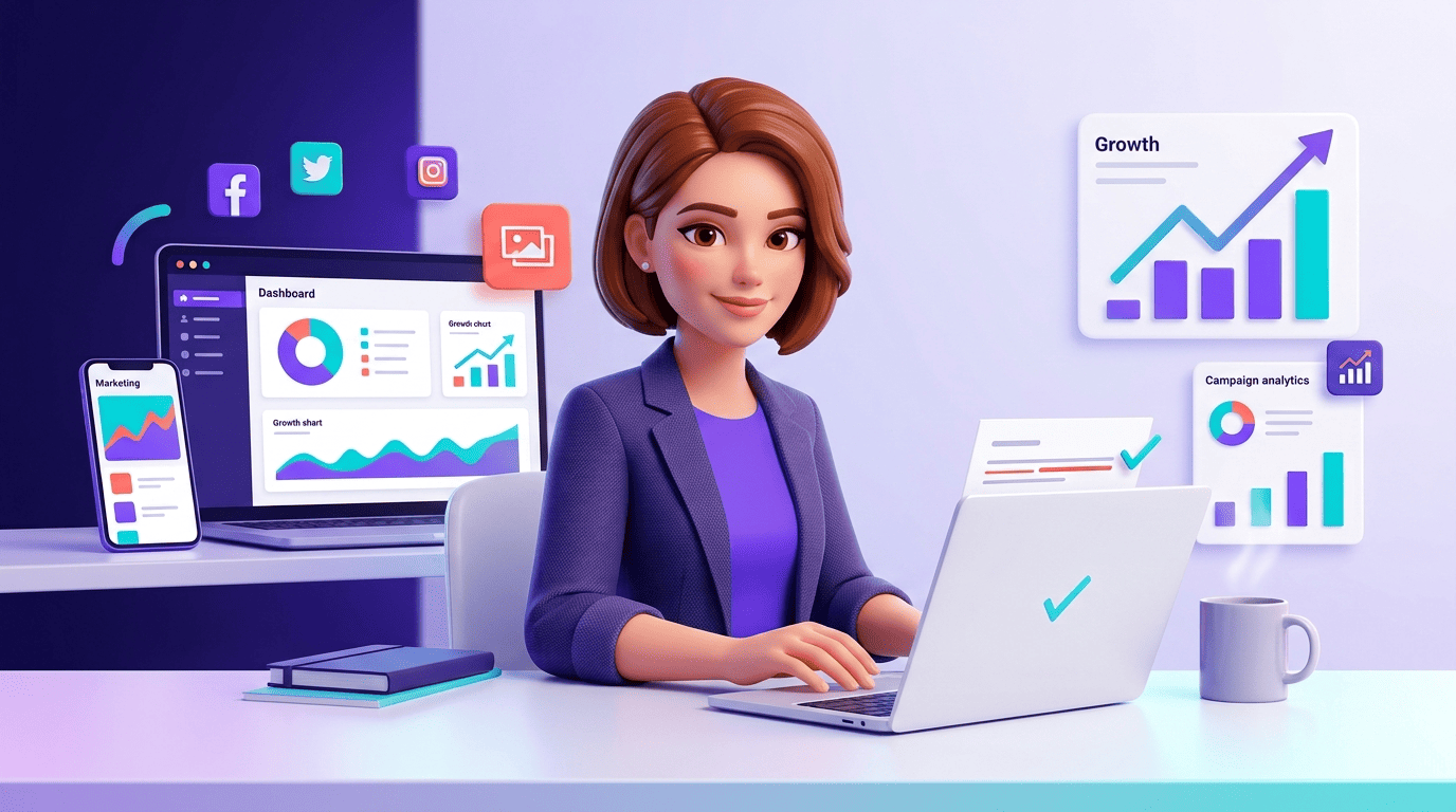Marketer reviewing and editing an AI-generated content draft on a laptop before publishing