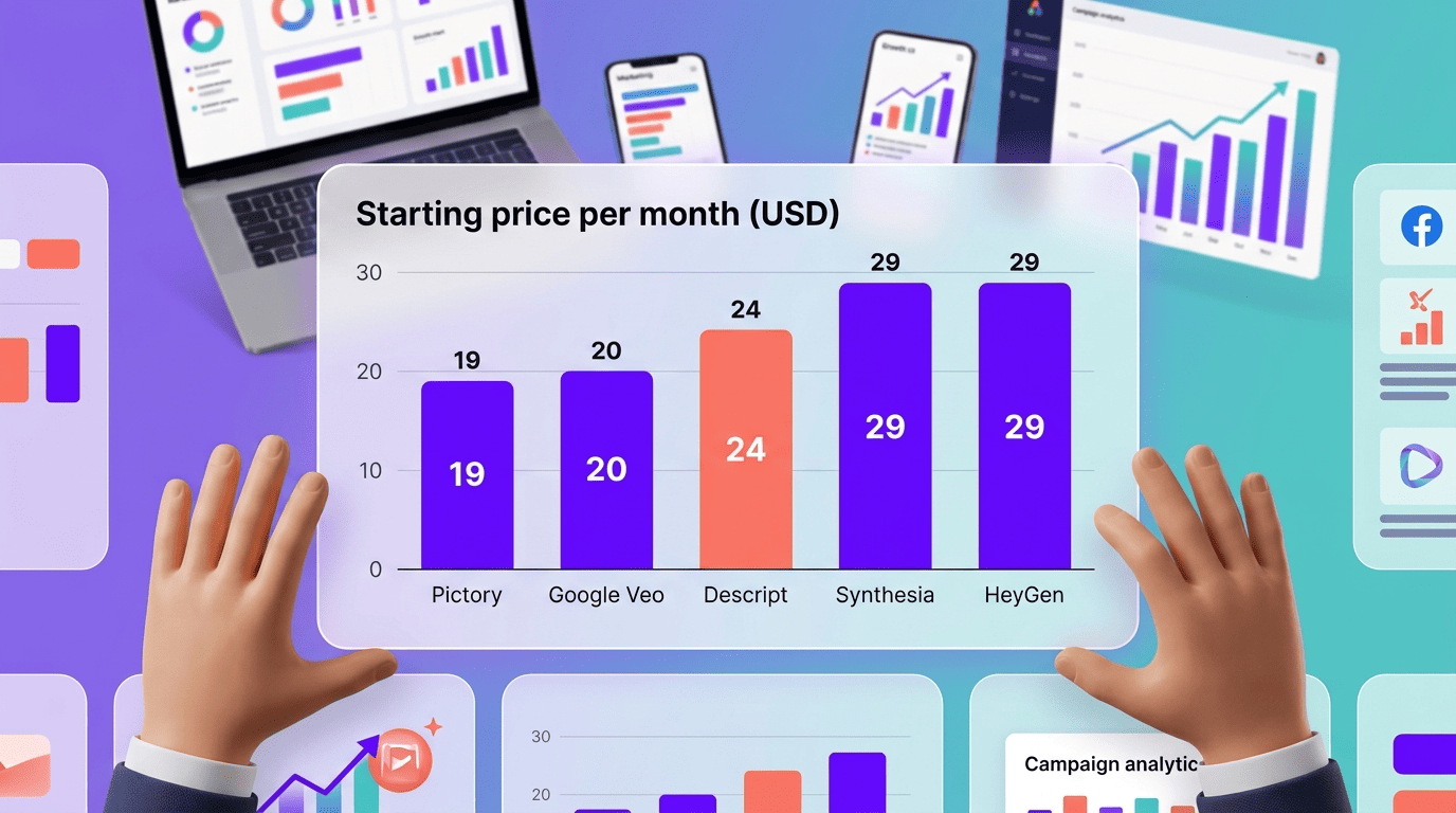 Bar chart comparing starting monthly prices of leading AI video marketing tools