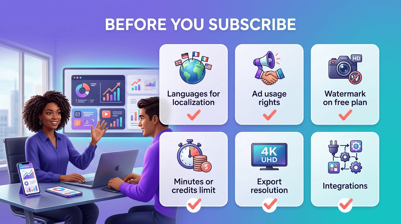 Six-point checklist to review before subscribing to an AI video marketing tool