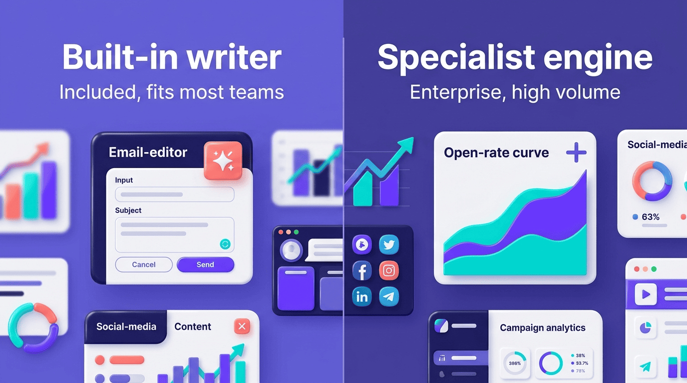 Comparison of a built-in AI writer versus a specialist copy engine for email